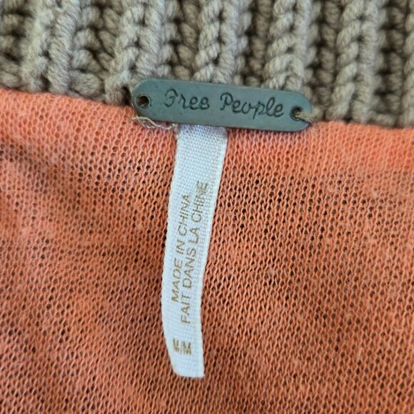 Free People Womens Knit Cardigan Embroidered Floral Beige & Coral Lined Size M - Picture 7 of 8